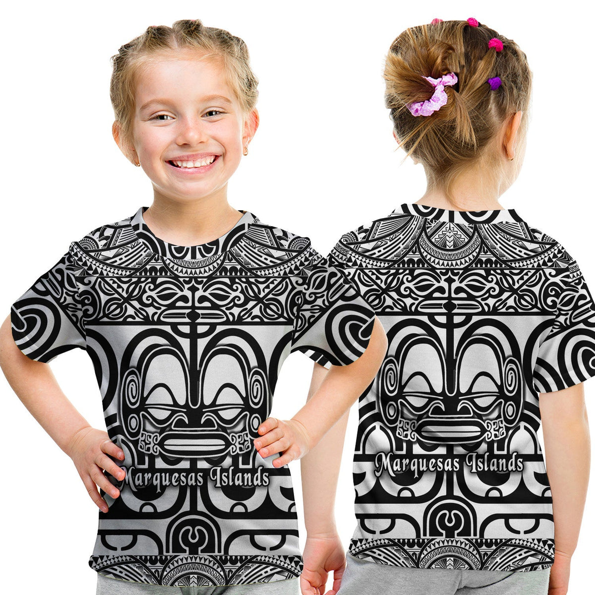 Marquesas Islands T Shirt KID Marquesan Tattoo Simple Style Black LT8 - Wonder Print Shop