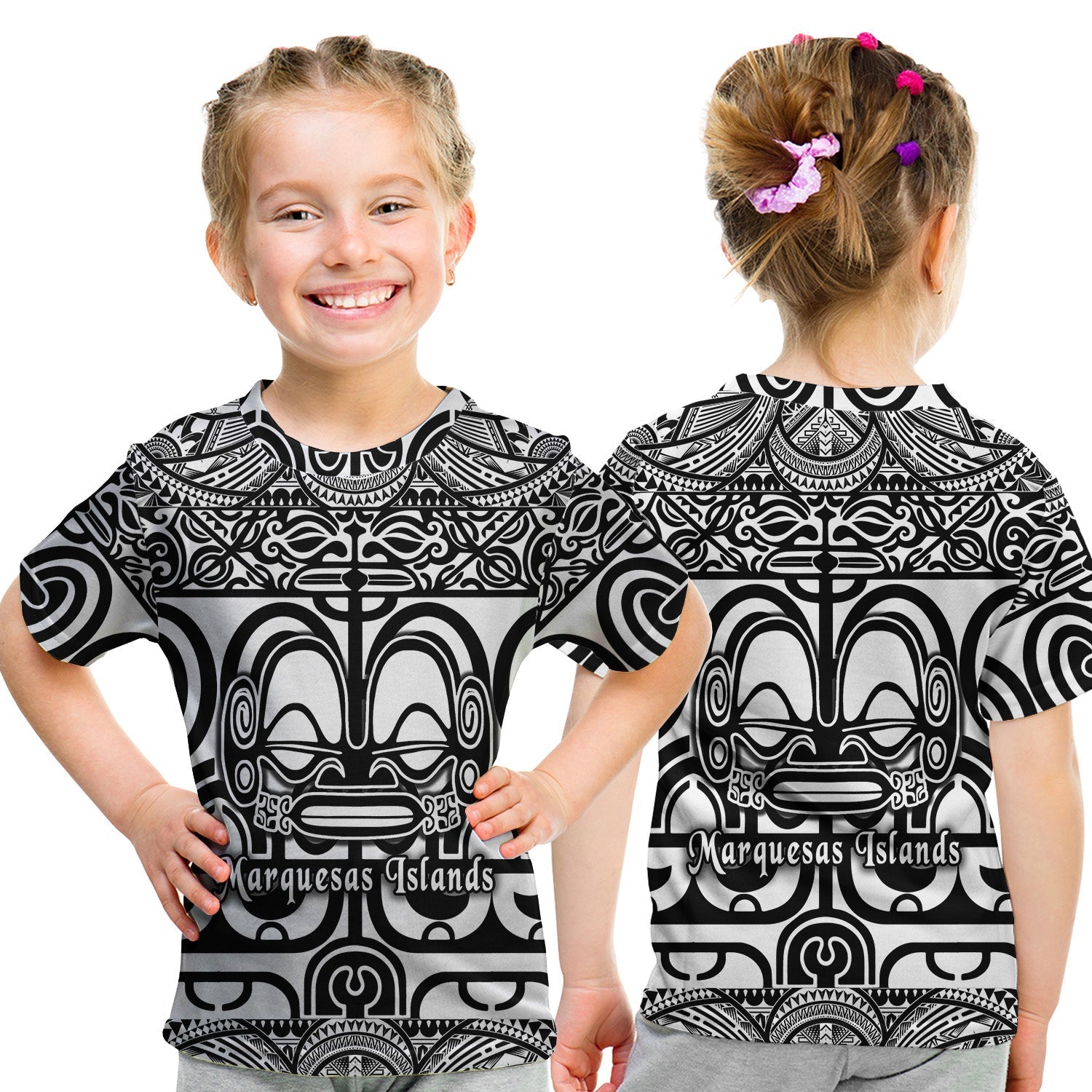 Marquesas Islands T Shirt KID Marquesan Tattoo Simple Style Black LT8 - Wonder Print Shop