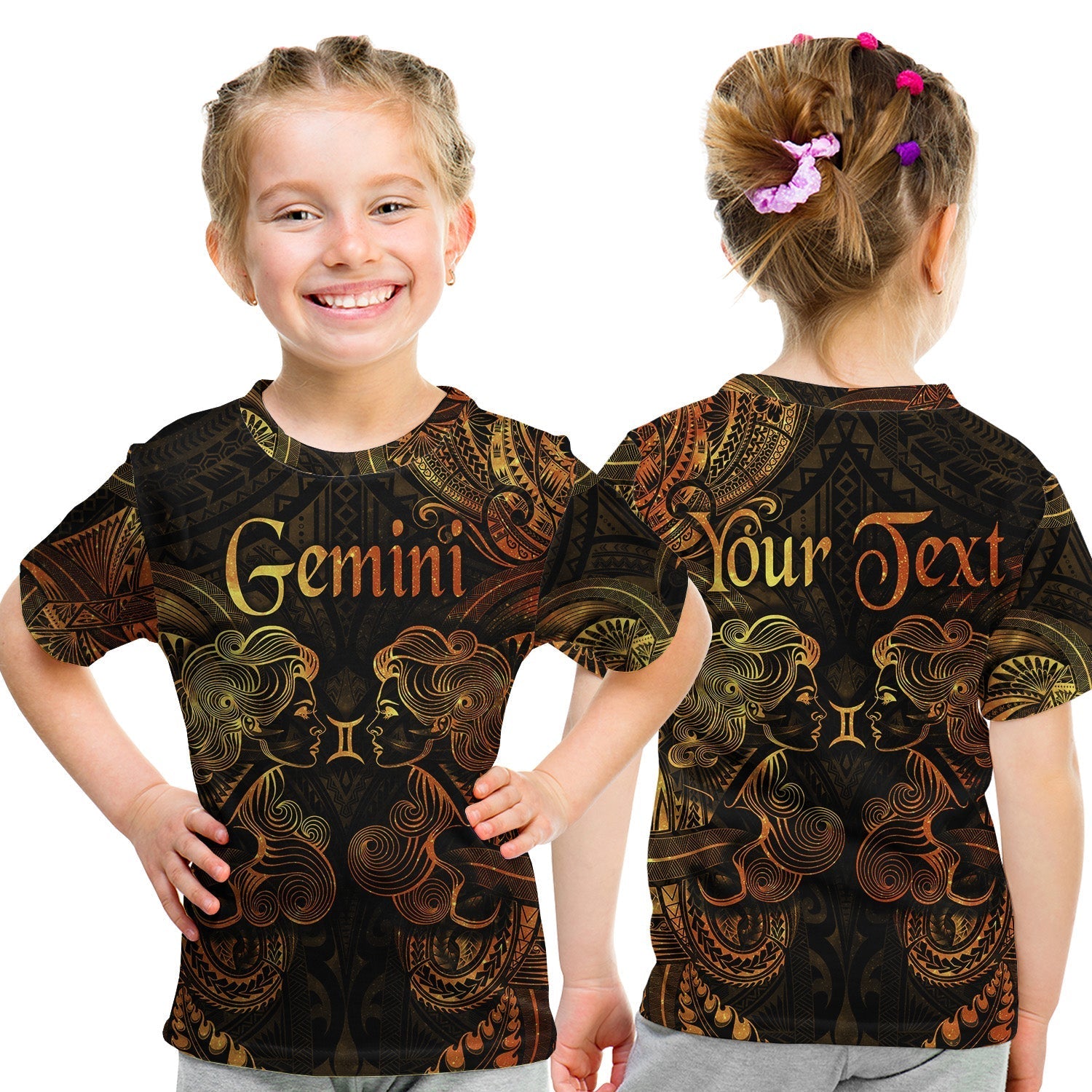 Custom Gemini Zodiac Polynesian T Shirt KID Unique Style Gold LT8 - Wonder Print Shop