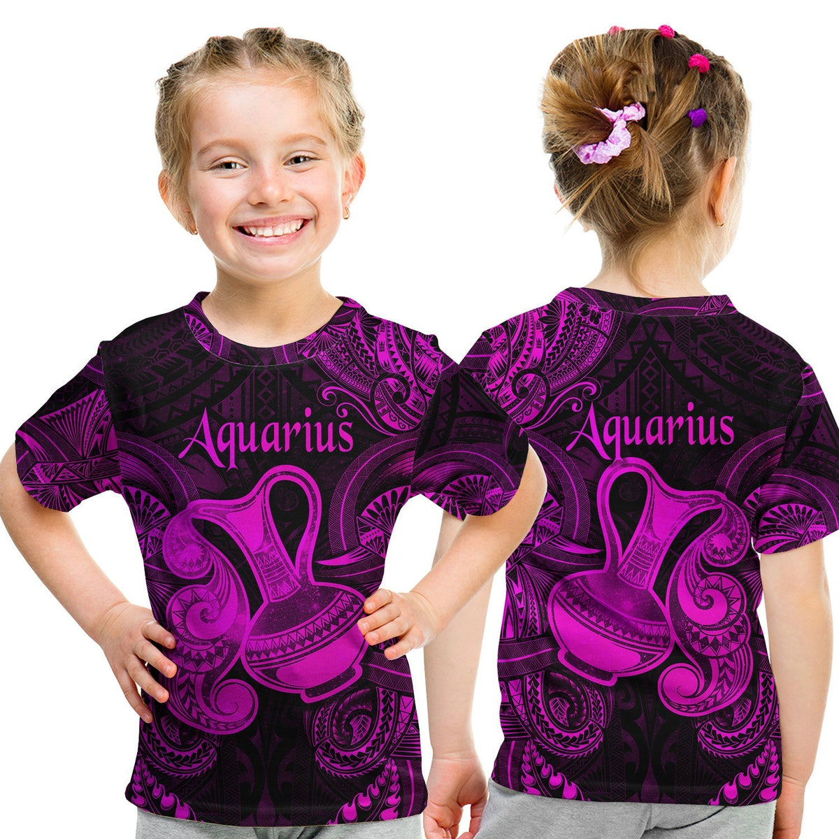 Aquarius Zodiac Polynesian T Shirt KID Unique Style Pink LT8 - Wonder Print Shop