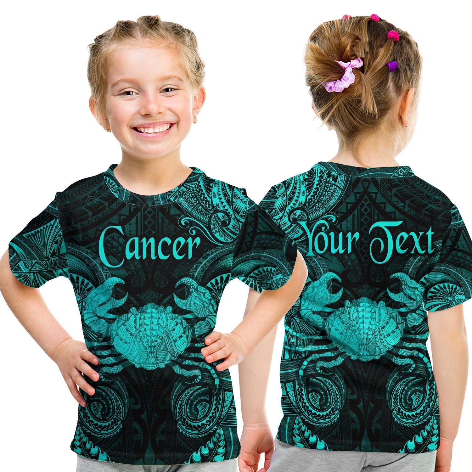 custom-personalised-cancer-zodiac-polynesian-t-shirt-kid-unique-style-turquoise