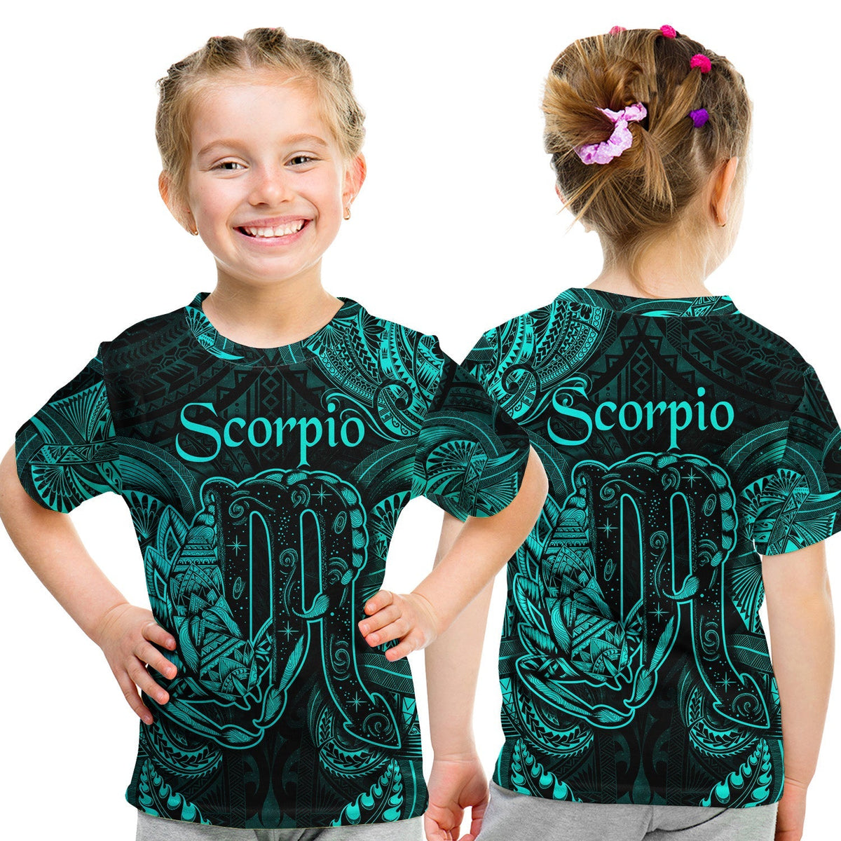 Scorpio Zodiac Polynesian T Shirt KID Unique Style Turquoise LT8 - Wonder Print Shop