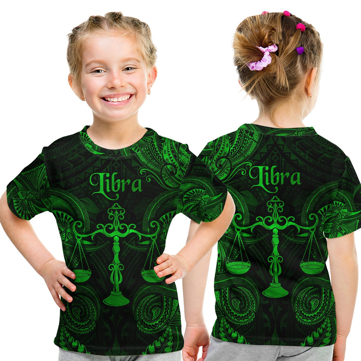 Libra Zodiac Polynesian T Shirt KID Unique Style Green LT8 - Wonder Print Shop