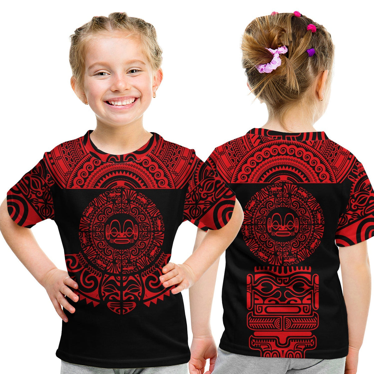 Marquesas Islands T Shirt KID Marquesan Tattoo Simplified Version Red LT8 - Wonder Print Shop