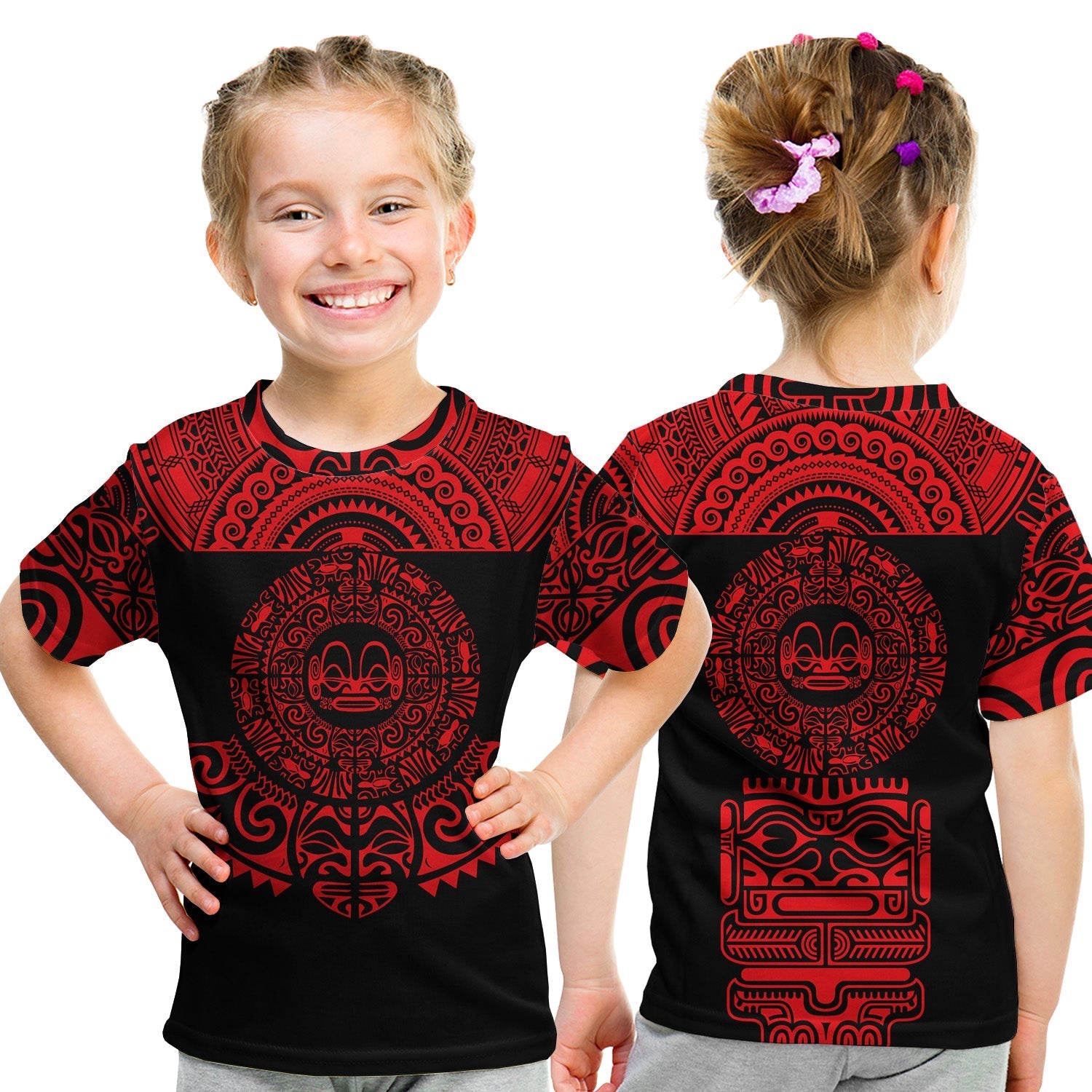 Marquesas Islands T Shirt KID Marquesan Tattoo Simplified Version Red LT8 - Wonder Print Shop