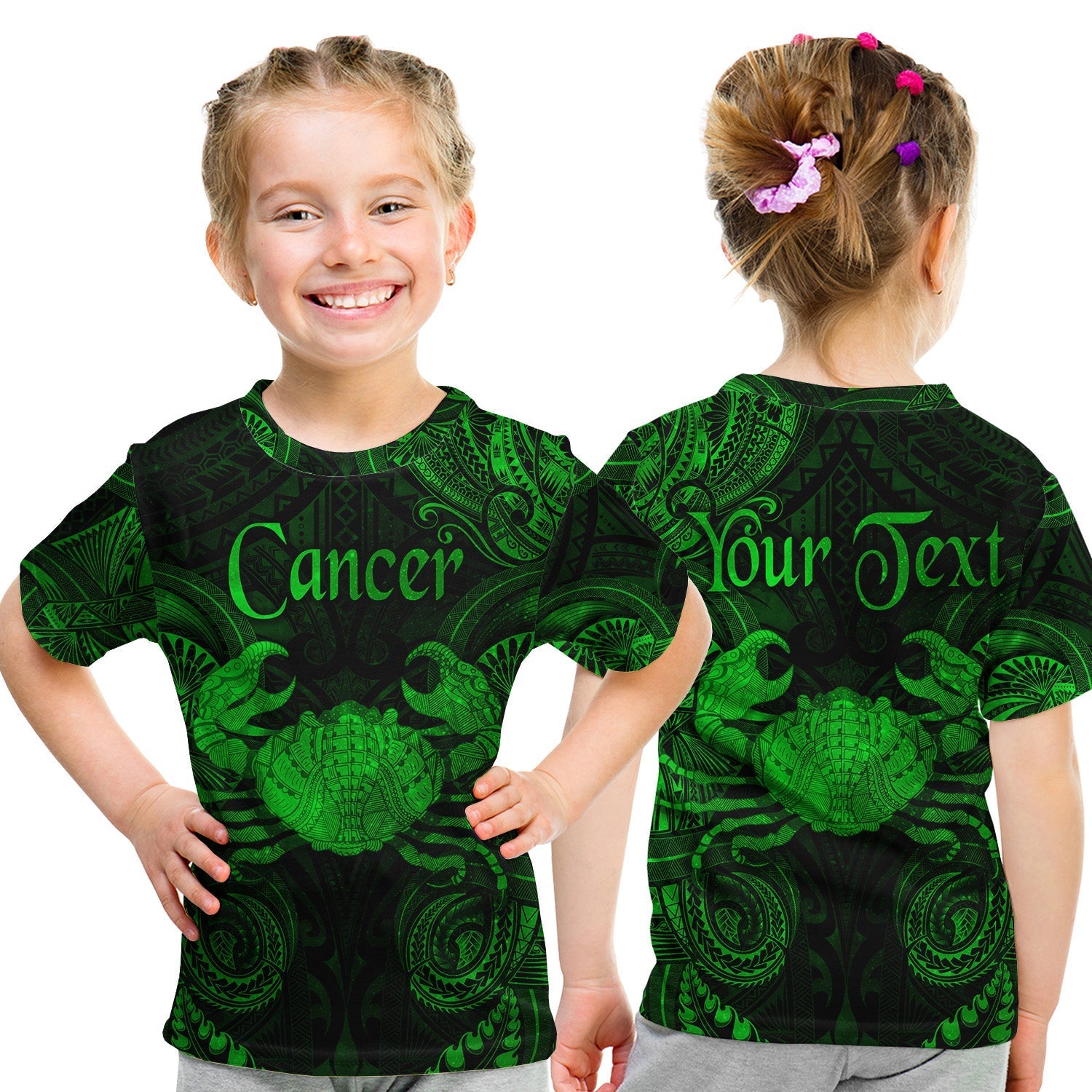 custom-personalised-cancer-zodiac-polynesian-t-shirt-kid-unique-style-green