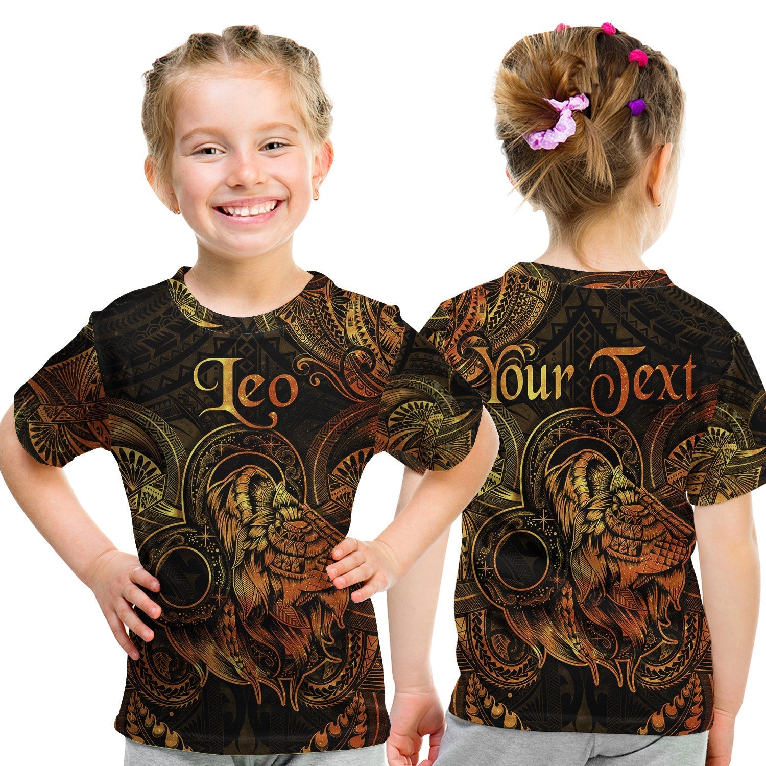 Custom Leo Zodiac Polynesian T Shirt KID Unique Style Gold LT8 - Wonder Print Shop