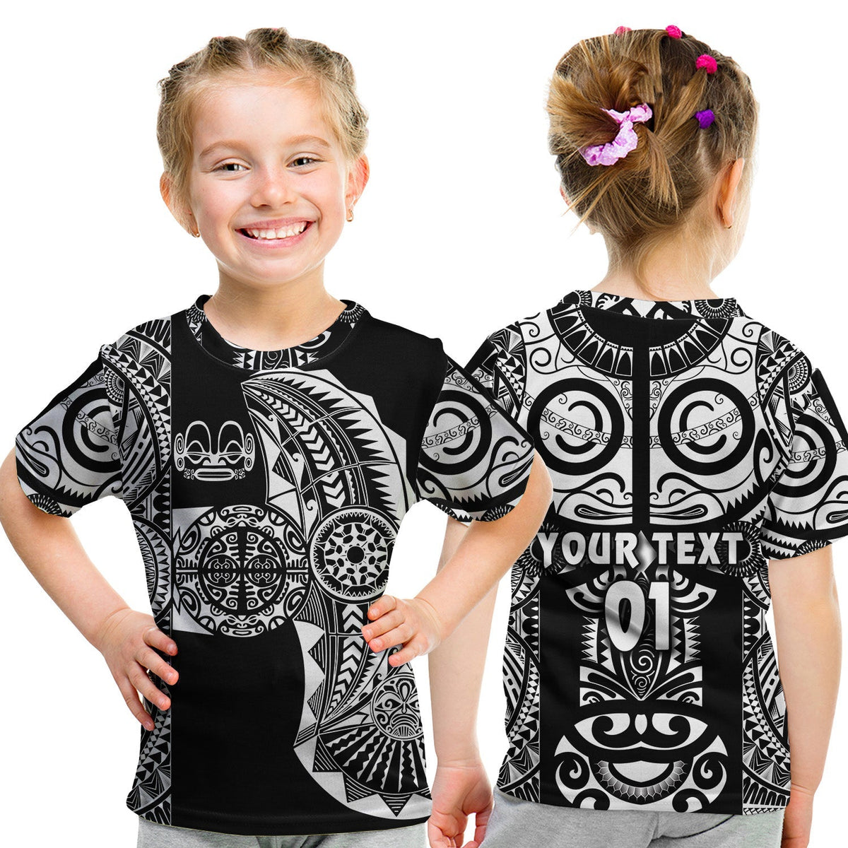 Custom Marquesas Islands T Shirt KID Marquesan Tattoo Original Style Black LT8 - Wonder Print Shop