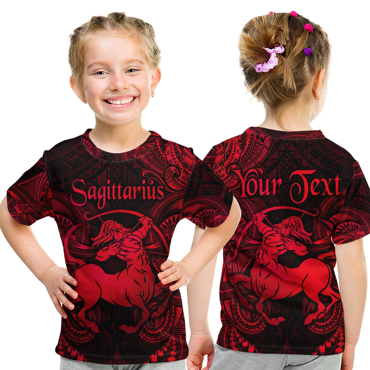 Custom Sagittarius Zodiac Polynesian T Shirt KID Unique Style Red LT8 - Wonder Print Shop