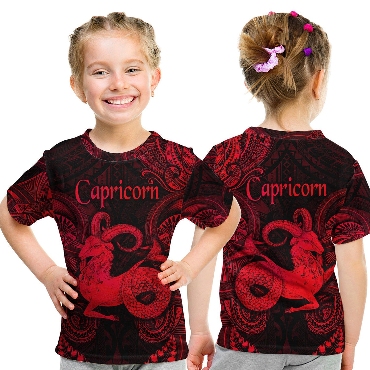 Capricorn Zodiac Polynesian T Shirt KID Unique Style Red LT8 - Wonder Print Shop