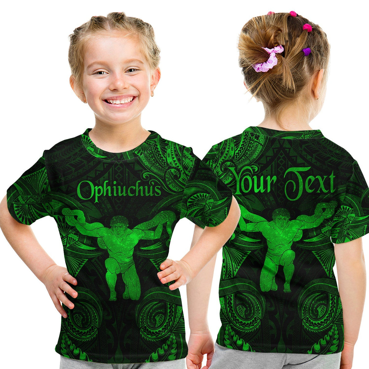 Custom Ophiuchus Zodiac Polynesian T Shirt KID Unique Style Green LT8 - Wonder Print Shop