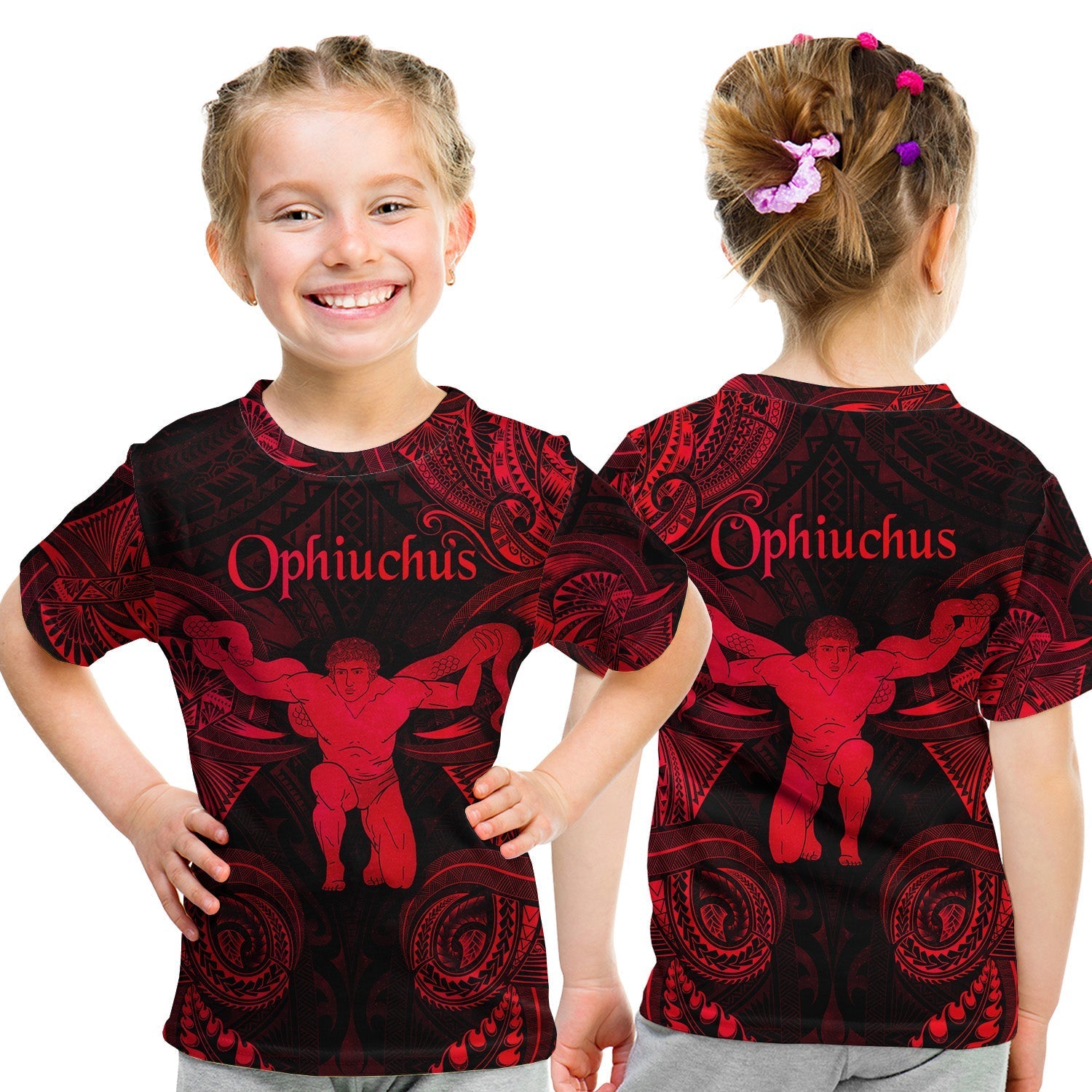 Ophiuchus Zodiac Polynesian T Shirt KID Unique Style Red LT8 - Wonder Print Shop