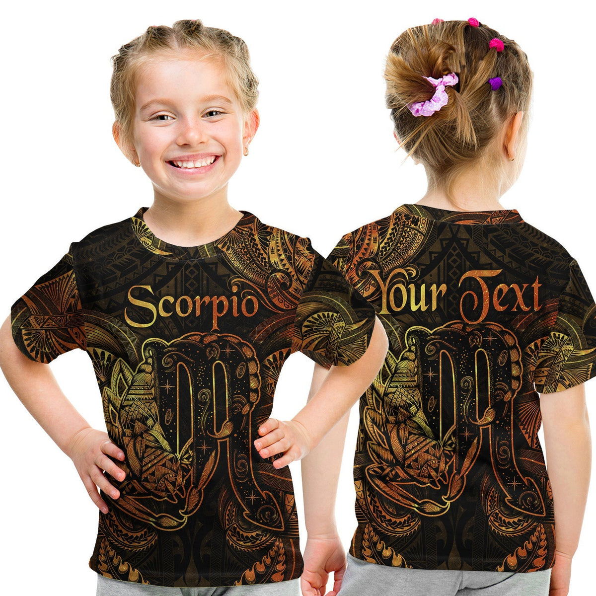 Custom Scorpio Zodiac Polynesian T Shirt KID Unique Style Gold LT8 - Wonder Print Shop