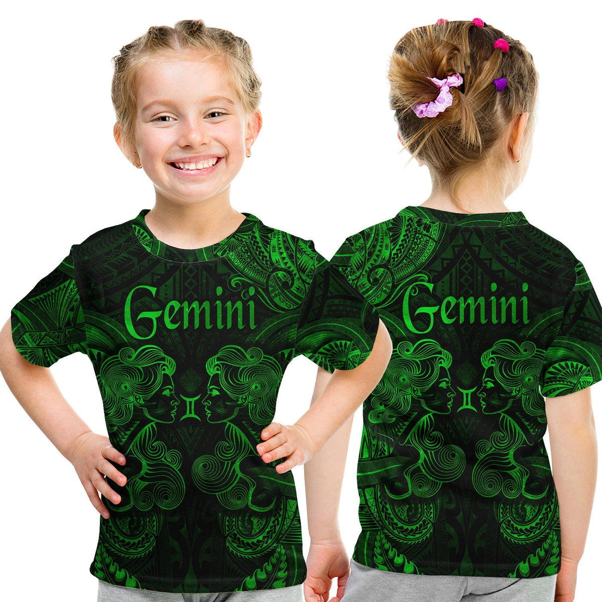 Gemini Zodiac Polynesian T Shirt KID Unique Style Green LT8 - Wonder Print Shop