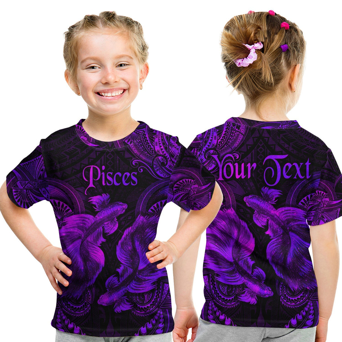 Custom Pisces Zodiac Polynesian T Shirt KID Unique Style Purple LT8 - Wonder Print Shop