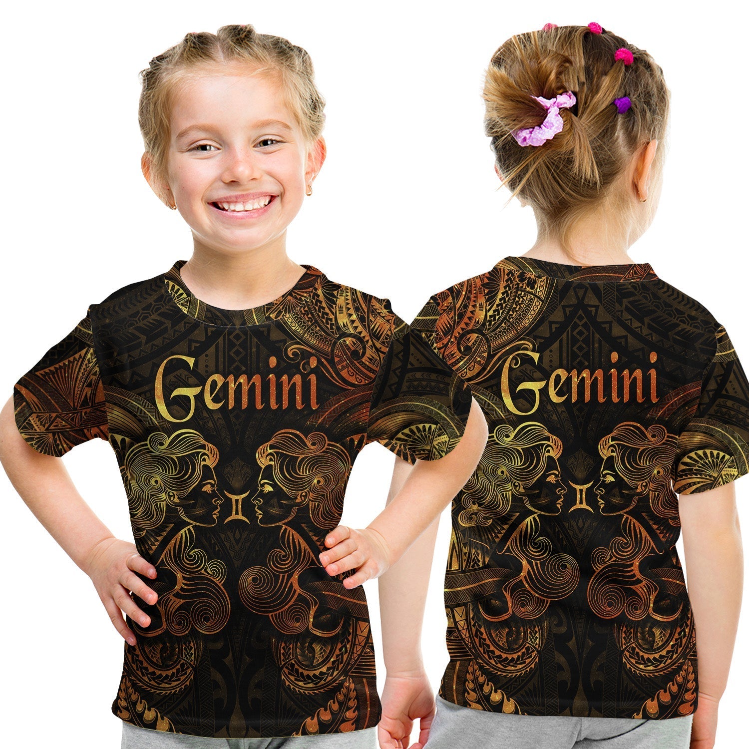 Gemini Zodiac Polynesian T Shirt KID Unique Style Gold LT8 - Wonder Print Shop