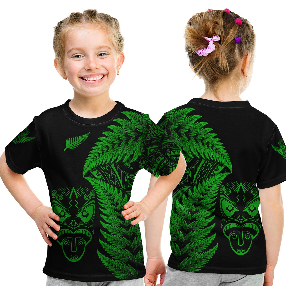 New Zealand Haka Rugby Maori T Shirt KID Silver Fern Vibes Green LT8 - Wonder Print Shop