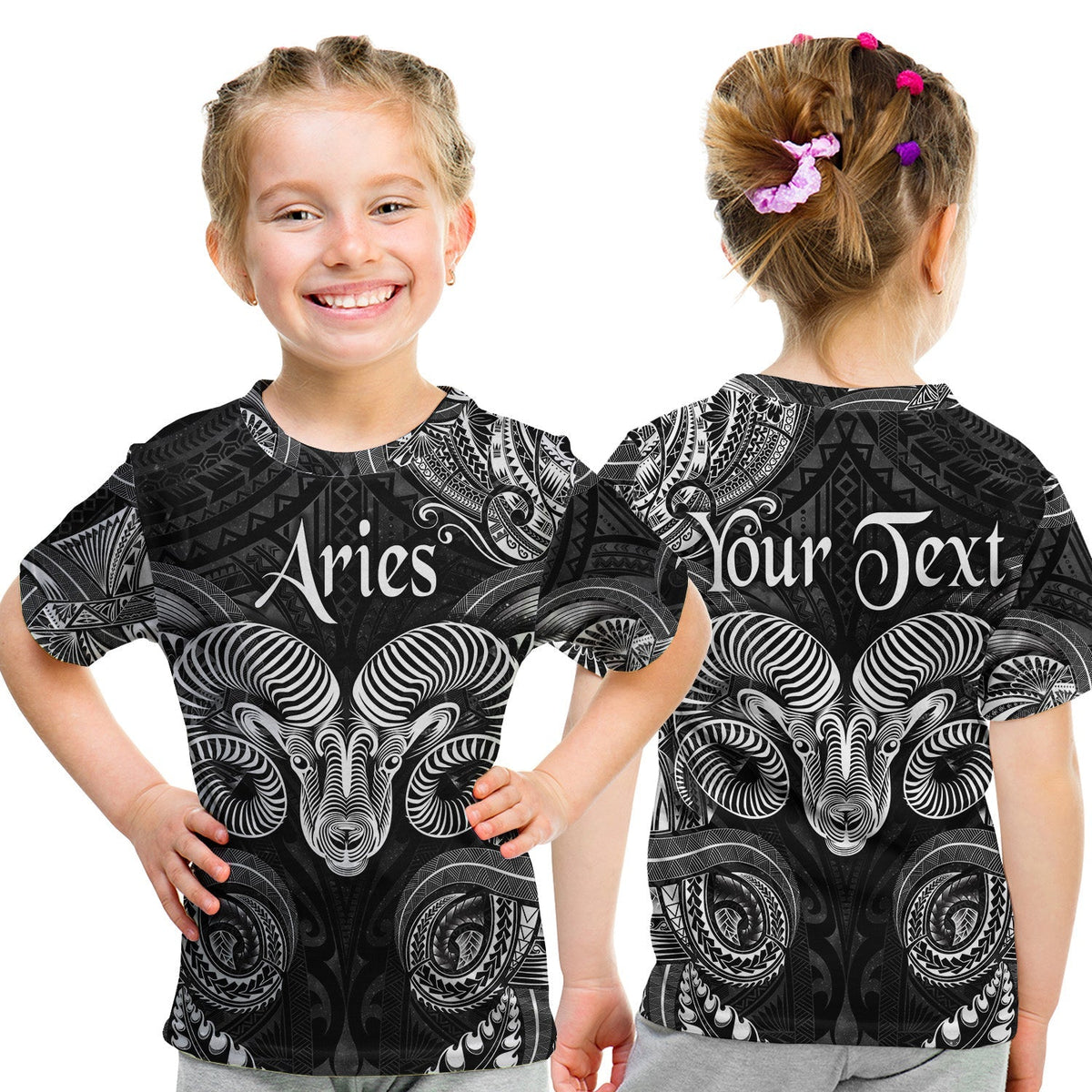 Custom Aries Zodiac Polynesian T Shirt KID Unique Style Black LT8 - Wonder Print Shop