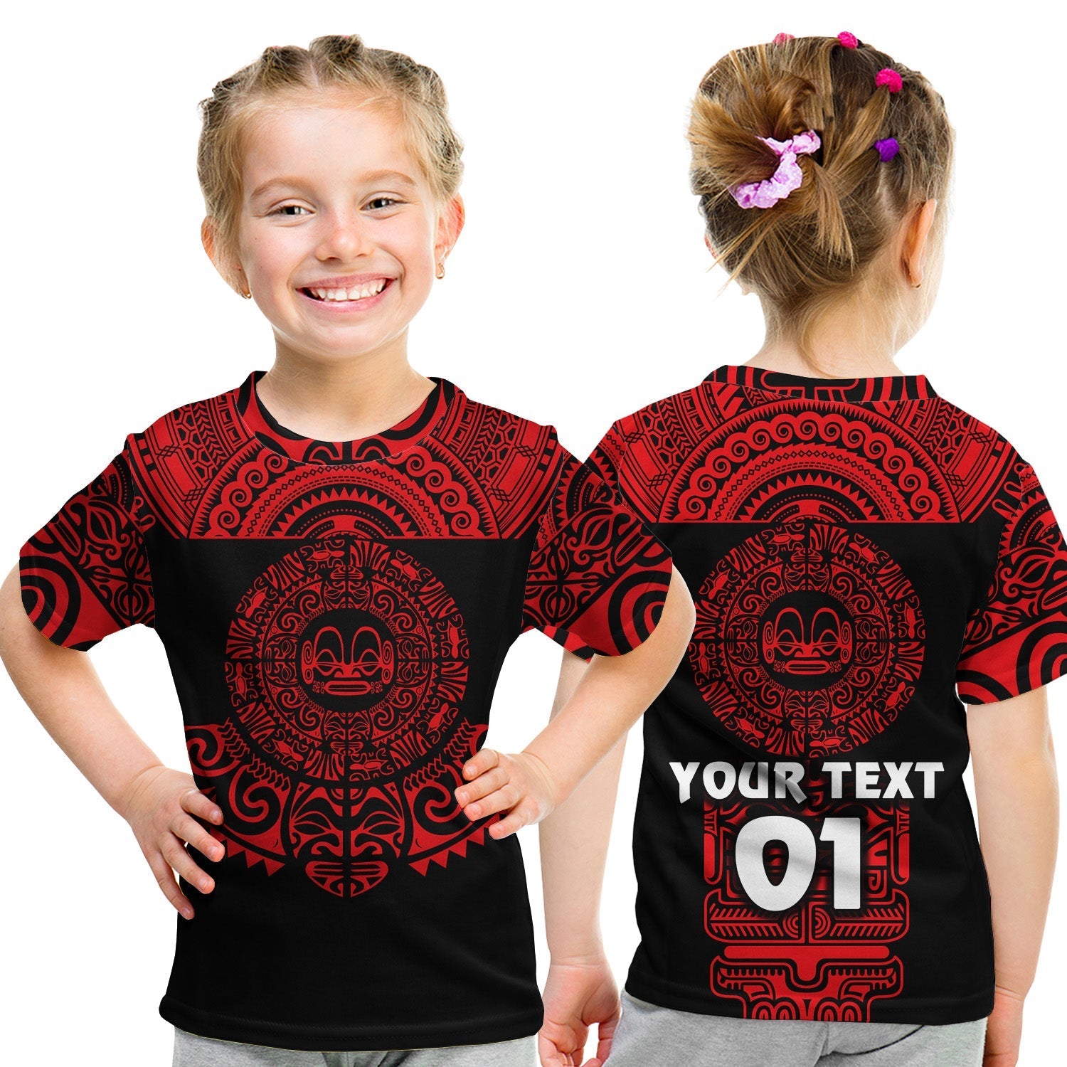 Custom Marquesas Islands T Shirt KID Marquesan Tattoo Simplified Version Red LT8 - Wonder Print Shop