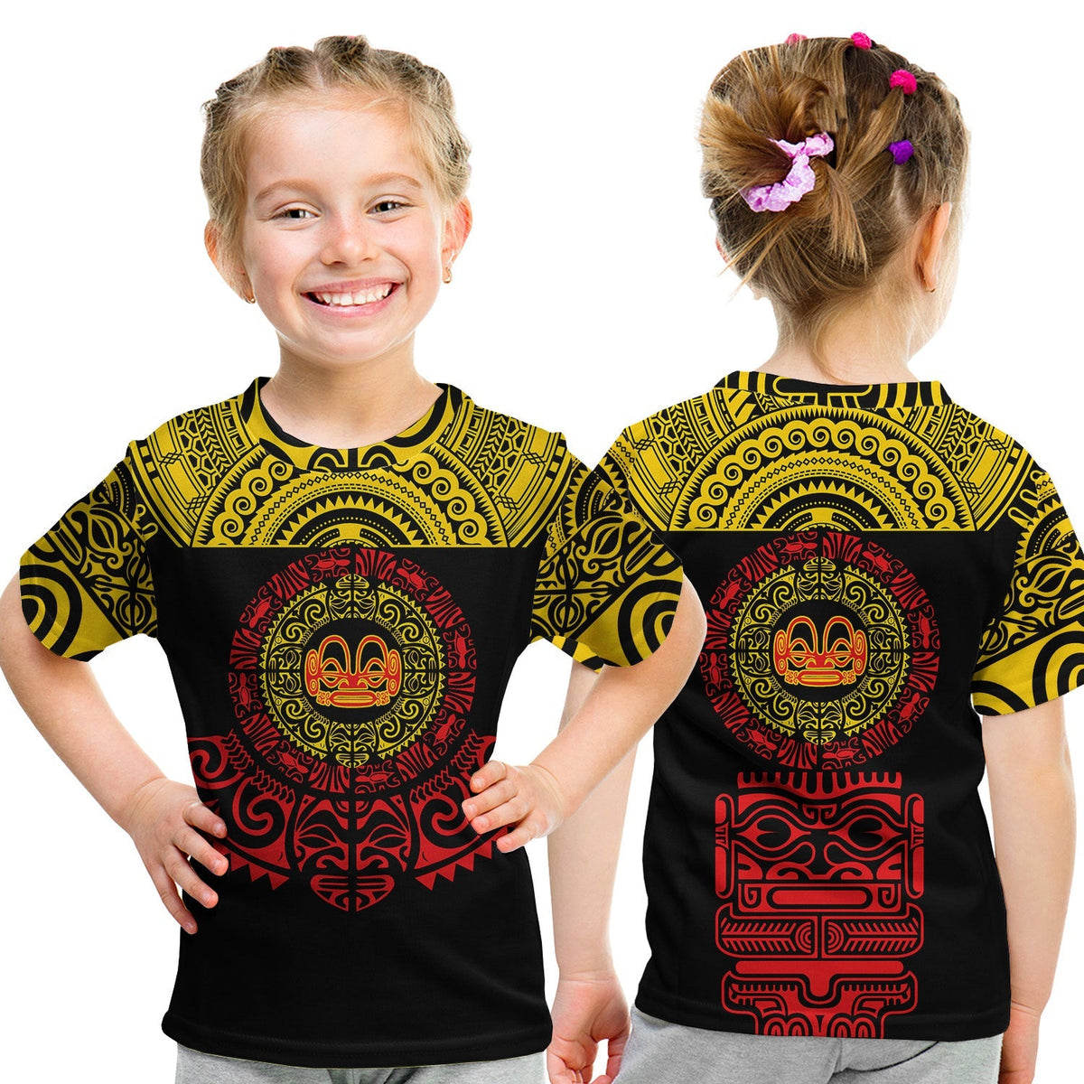 Marquesas Islands T Shirt KID Marquesan Tattoo Simplified Version Yellow LT8 - Wonder Print Shop