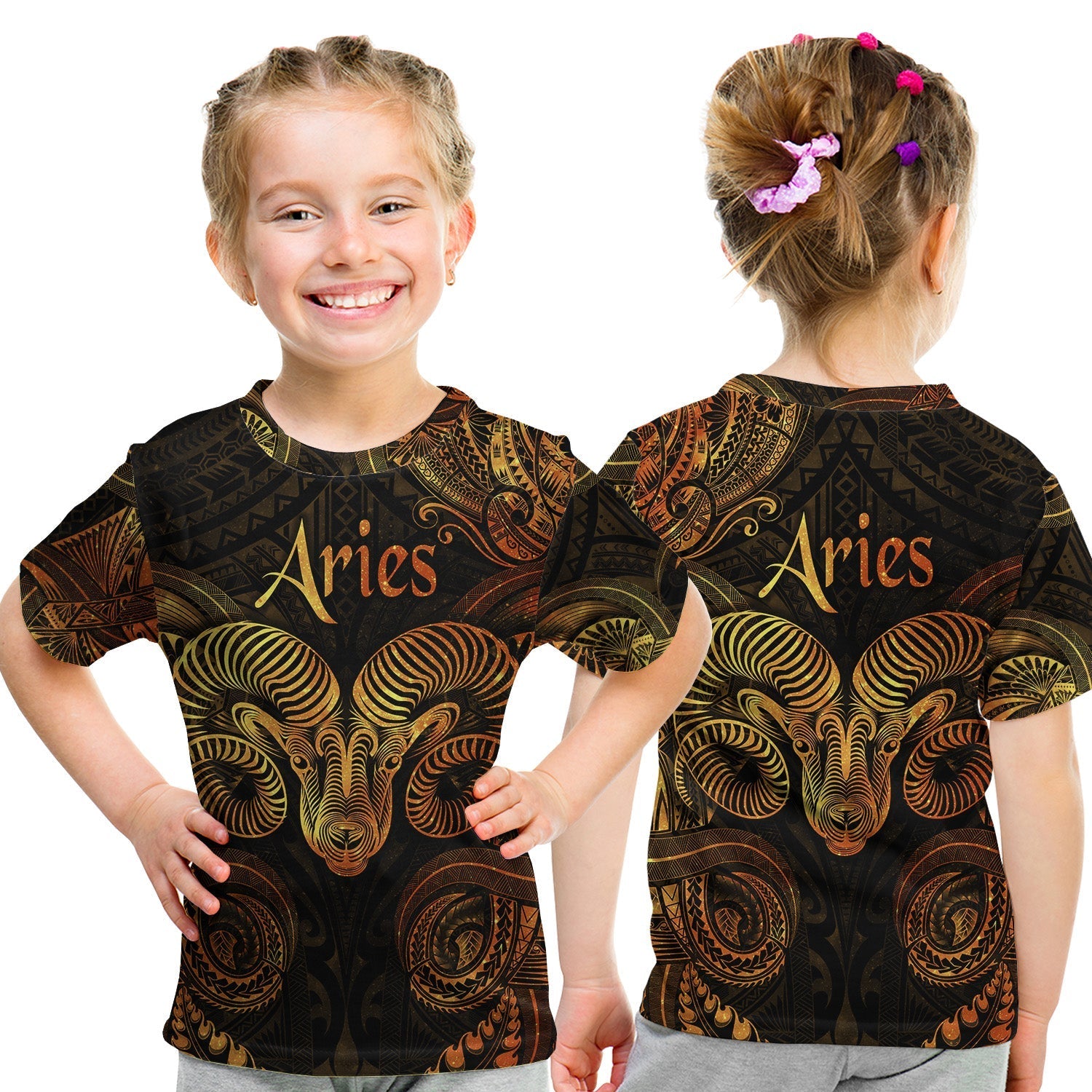 Aries Zodiac Polynesian T Shirt KID Unique Style Gold LT8 - Wonder Print Shop
