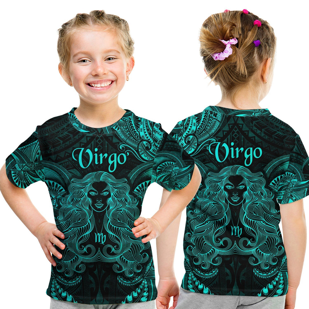 Virgo Zodiac Polynesian T Shirt KID Unique Style Turquoise LT8 - Wonder Print Shop