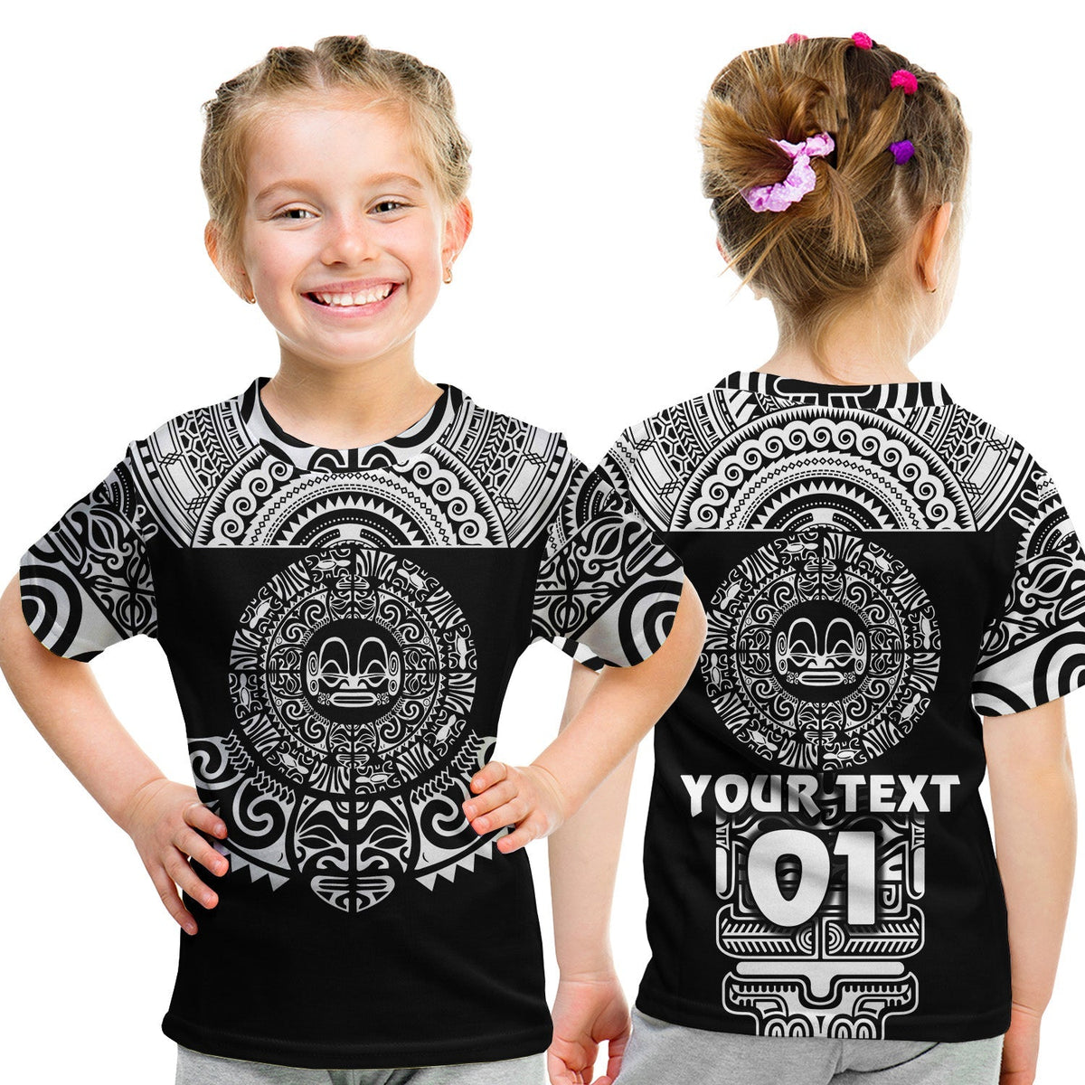 Custom Marquesas Islands T Shirt KID Marquesan Tattoo Simplified Version Black LT8 - Wonder Print Shop
