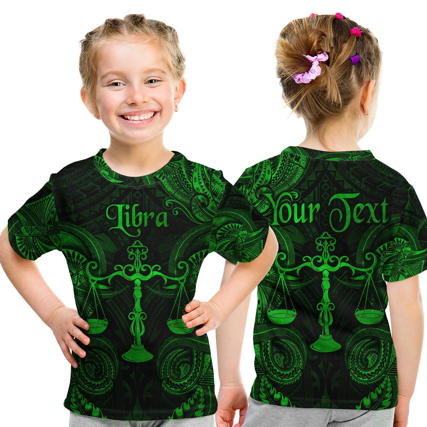 Custom Libra Zodiac Polynesian T Shirt KID Unique Style Green LT8 - Wonder Print Shop