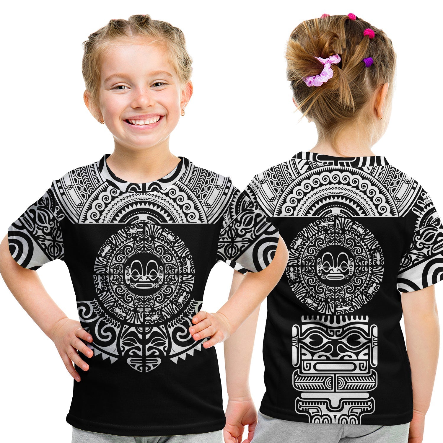 Marquesas Islands T Shirt KID Marquesan Tattoo Simplified Version Black LT8 - Wonder Print Shop