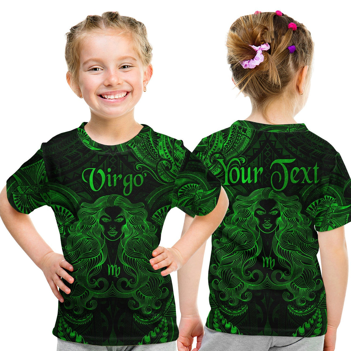 Custom Virgo Zodiac Polynesian T Shirt KID Unique Style Green LT8 - Wonder Print Shop