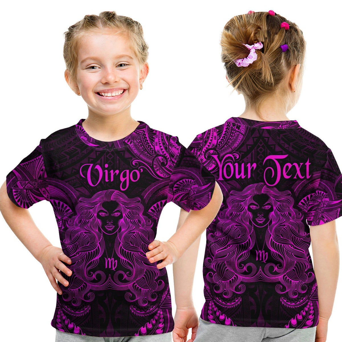 Custom Virgo Zodiac Polynesian T Shirt KID Unique Style Pink LT8 - Wonder Print Shop