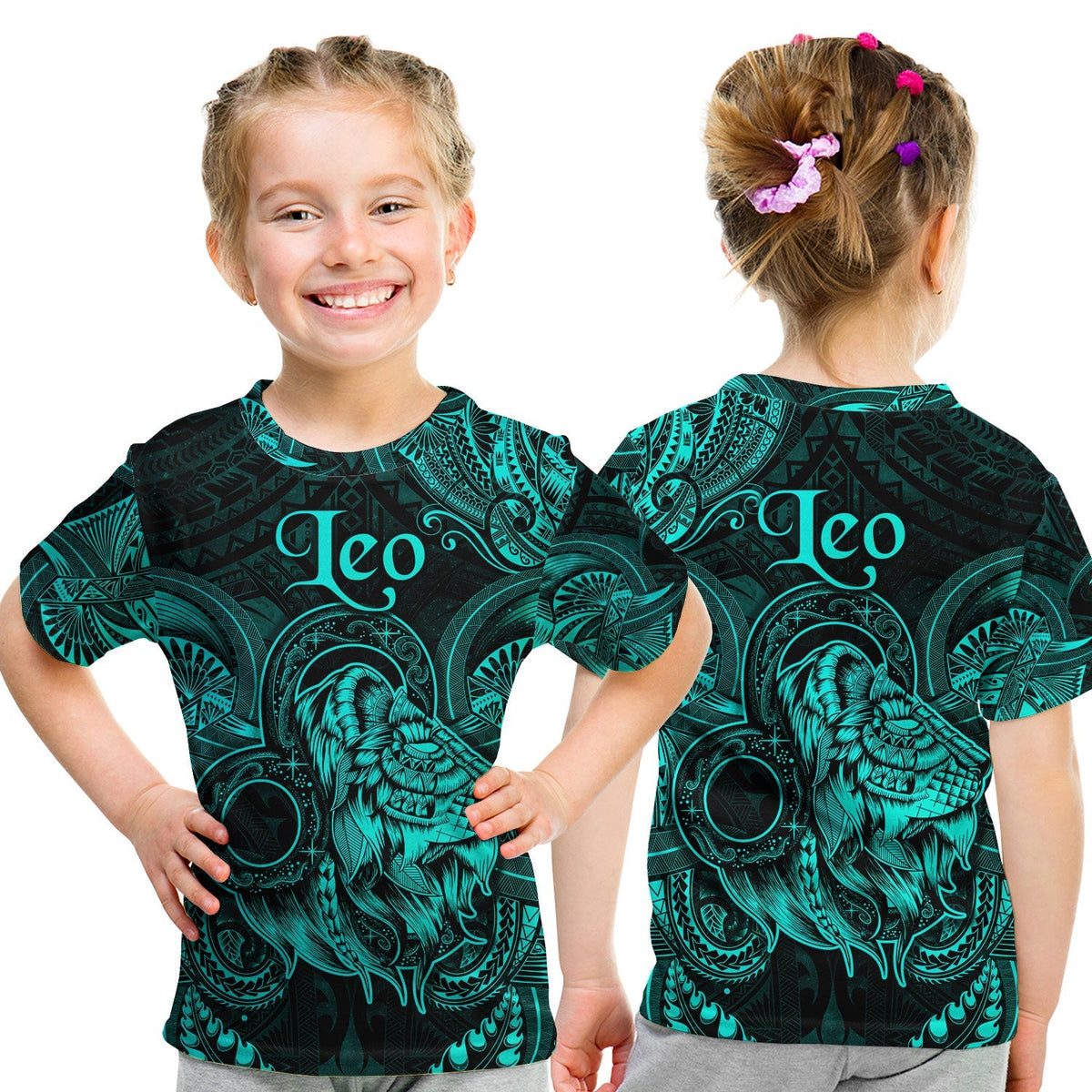 Leo Zodiac Polynesian T Shirt KID Unique Style Turquoise LT8 - Wonder Print Shop