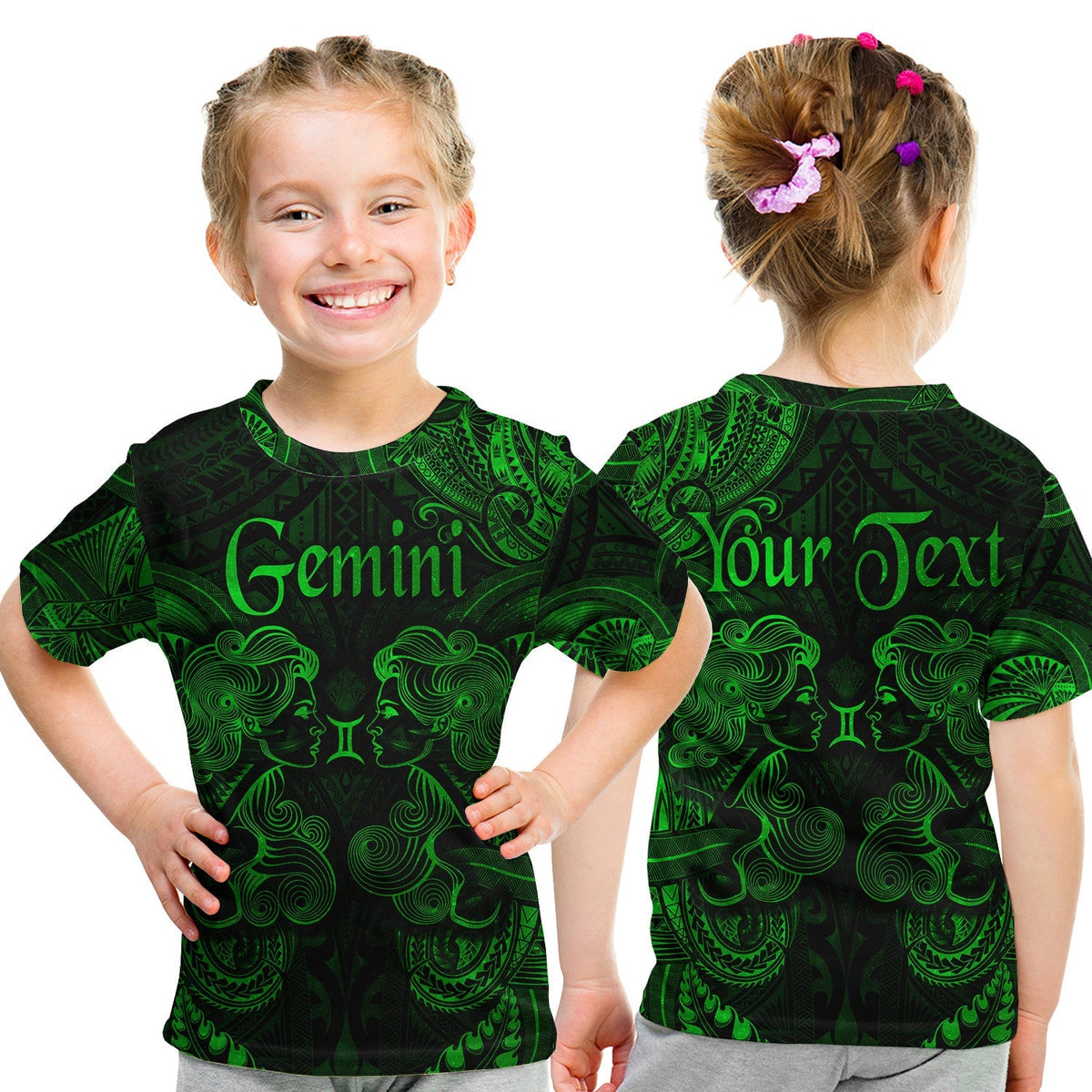 Custom Gemini Zodiac Polynesian T Shirt KID Unique Style Green LT8 - Wonder Print Shop