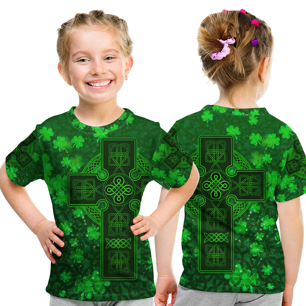 Celtic Cross T Shirt KID With Shamrock Simple Style LT8 - Wonder Print Shop