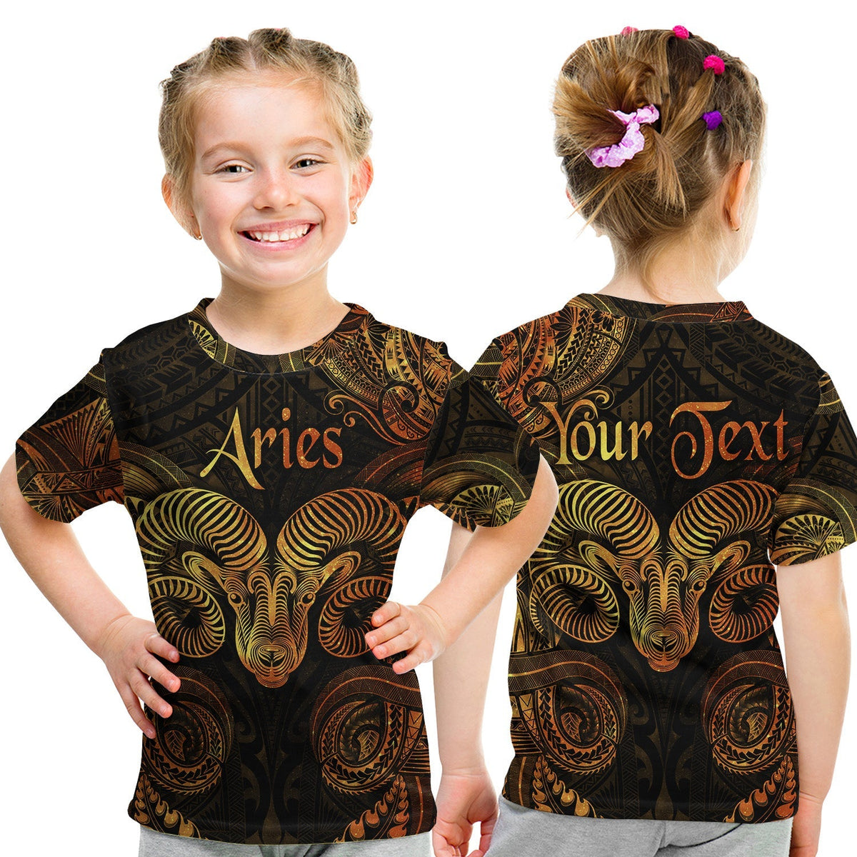 Custom Aries Zodiac Polynesian T Shirt KID Unique Style Gold LT8 - Wonder Print Shop