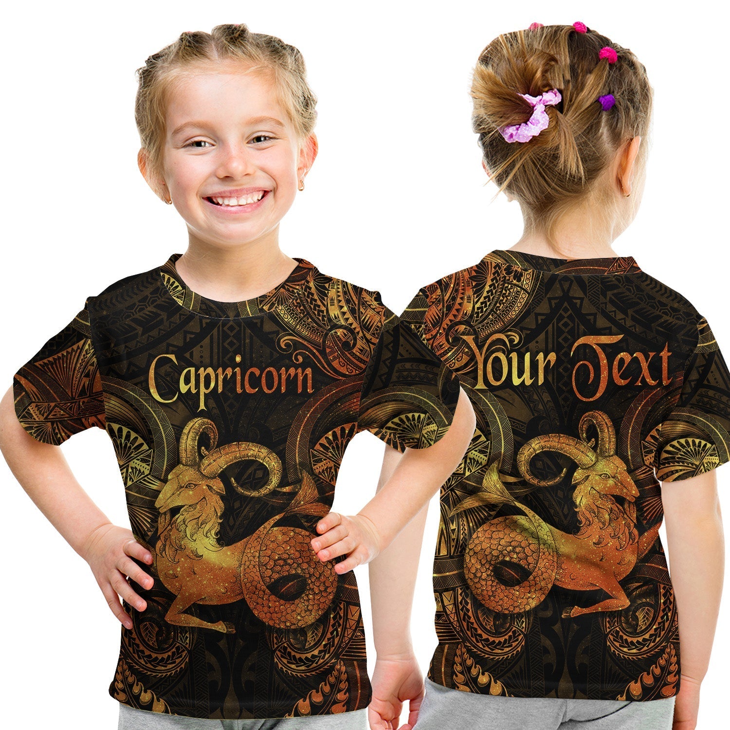 custom-personalised-capricorn-zodiac-polynesian-t-shirt-kid-unique-style-gold