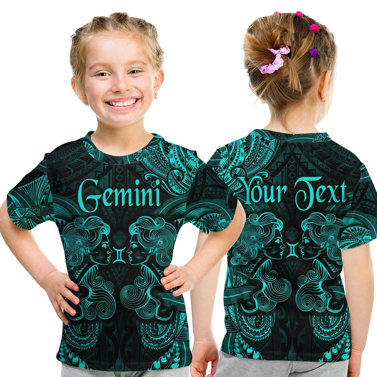 Custom Gemini Zodiac Polynesian T Shirt KID Unique Style Turquoise LT8 - Wonder Print Shop