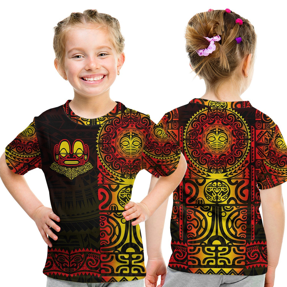 Marquesas Islands T Shirt KID Marquesan Tattoo Unique Style Gradient Red LT8 - Wonder Print Shop