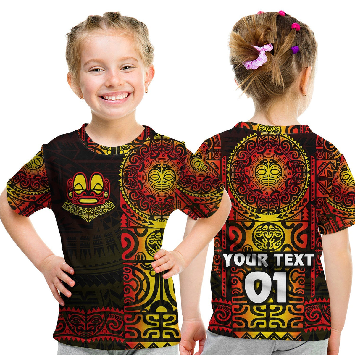 Custom Marquesas Islands T Shirt KID Marquesan Tattoo Unique Style Gradient Red LT8 - Wonder Print Shop