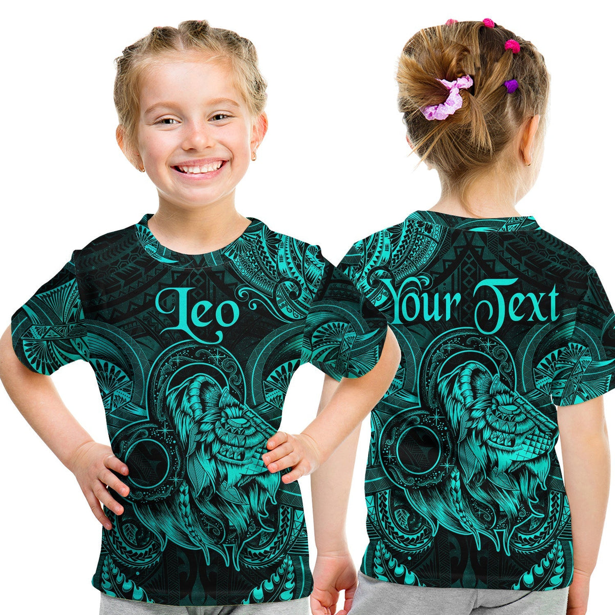 Custom Leo Zodiac Polynesian T Shirt KID Unique Style Turquoise LT8 - Wonder Print Shop