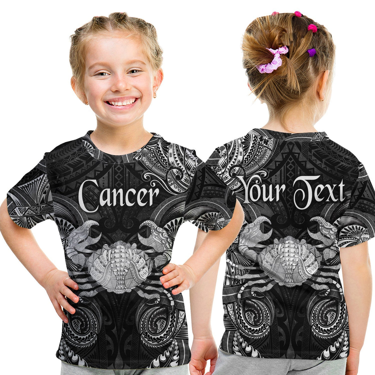 Custom Cancer Zodiac Polynesian T Shirt KID Unique Style Black LT8 - Wonder Print Shop