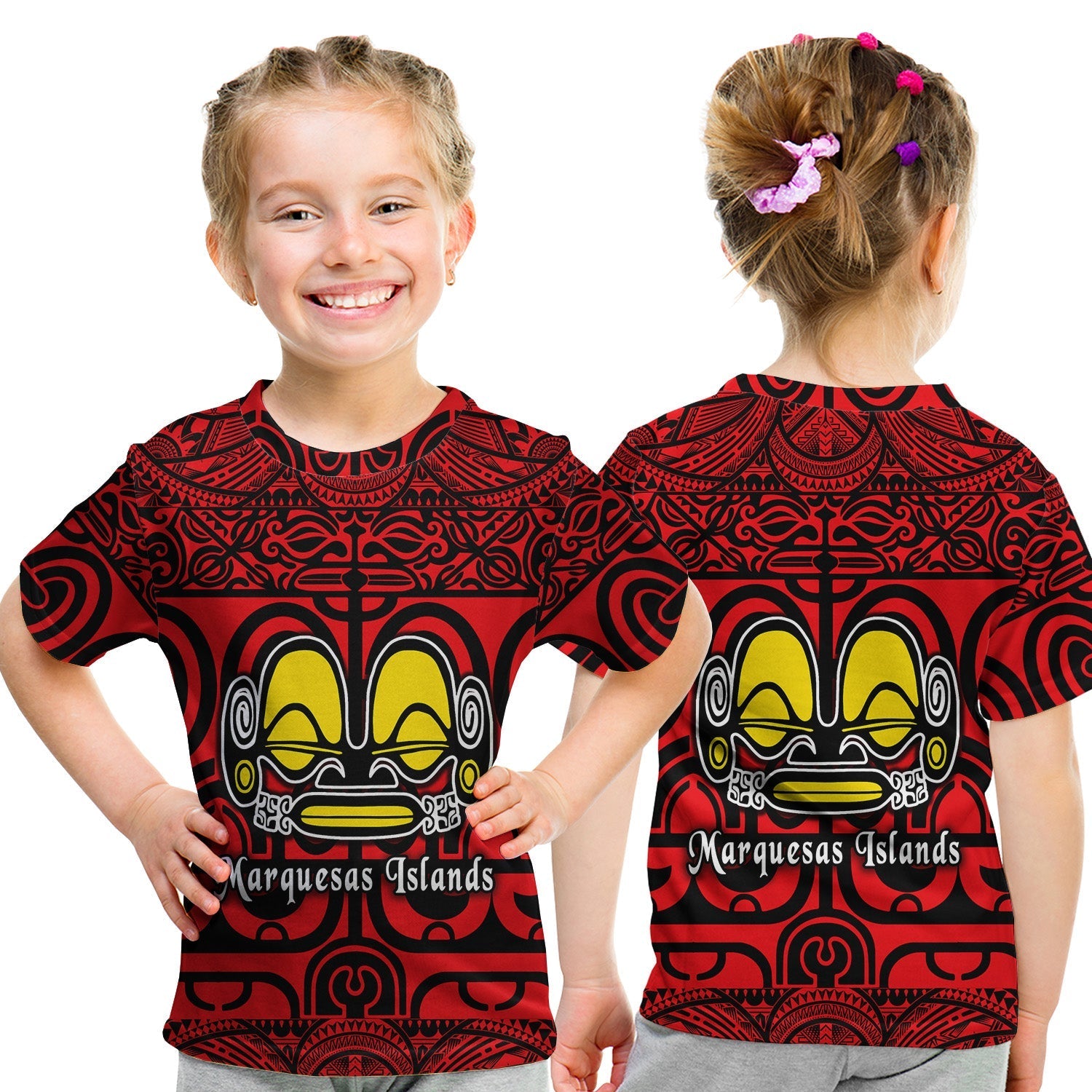 Marquesas Islands T Shirt KID Marquesan Tattoo Simple Style Red LT8 - Wonder Print Shop