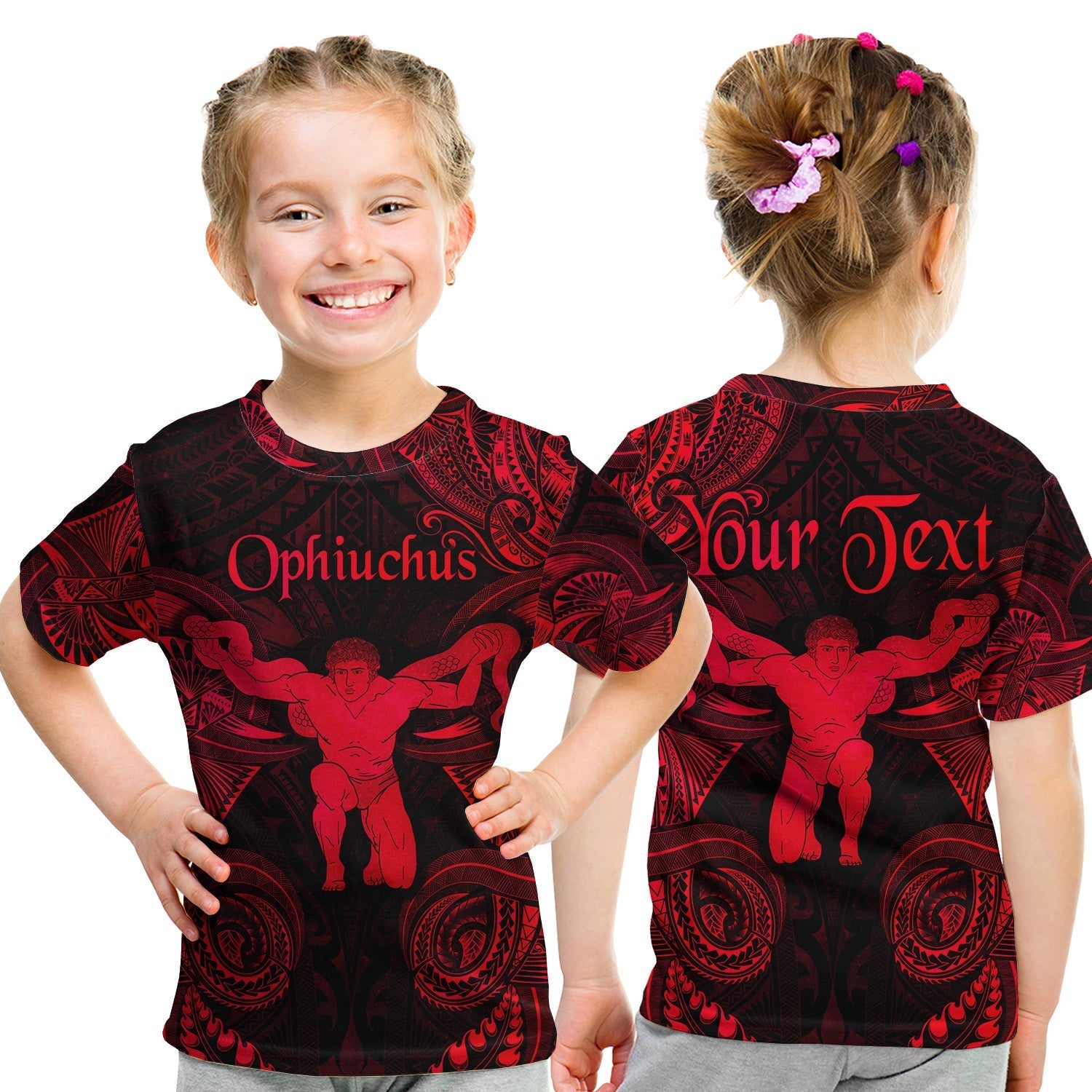 Custom Ophiuchus Zodiac Polynesian T Shirt KID Unique Style Red LT8 - Wonder Print Shop