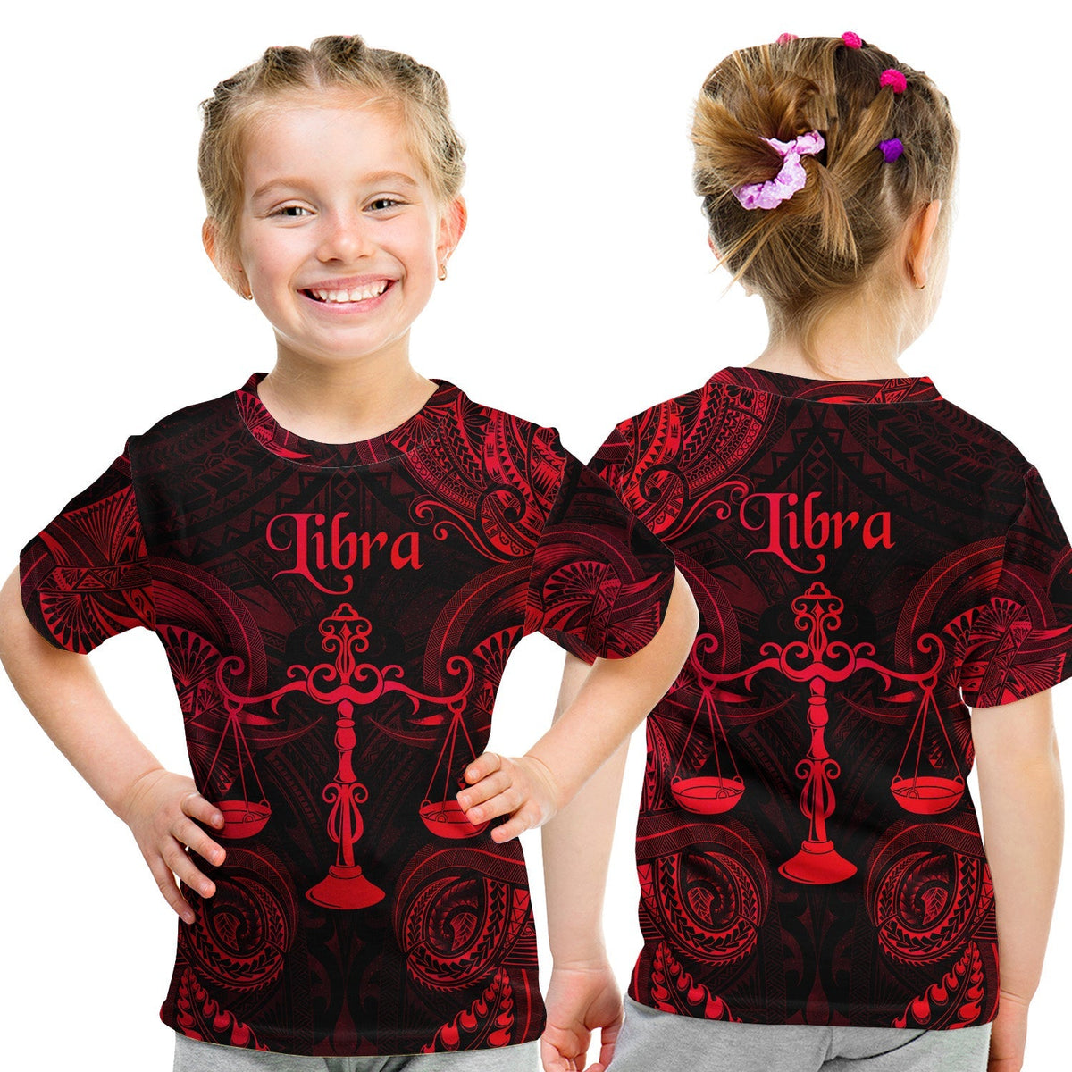 Libra Zodiac Polynesian T Shirt KID Unique Style Red LT8 - Wonder Print Shop
