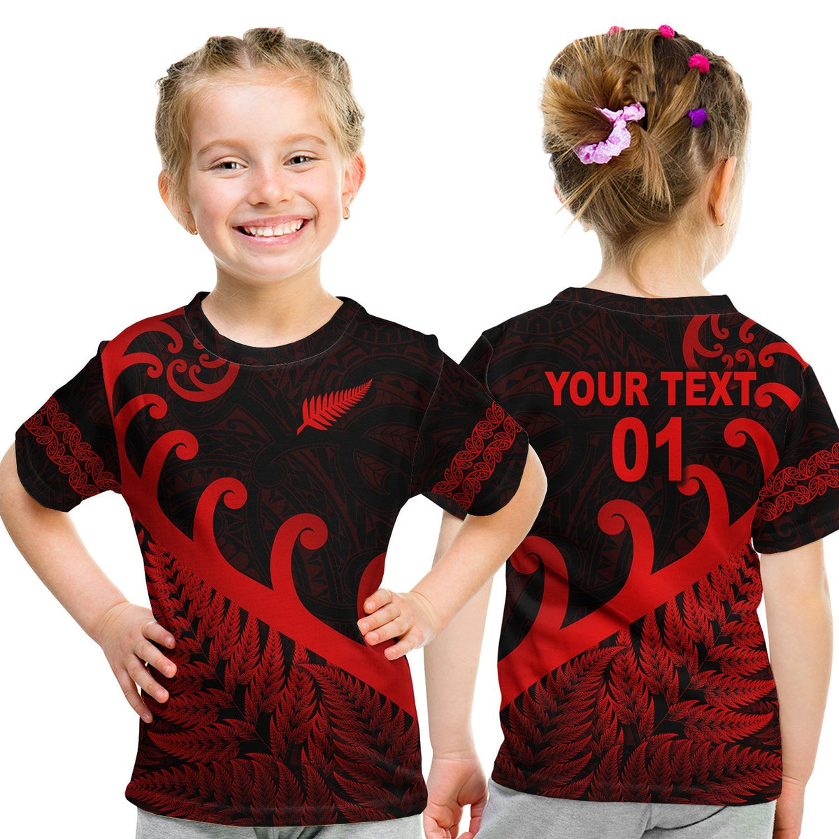 Custom New Zealand Rugby Maori T Shirt KID Silver Fern Koru Vibes Red LT8 - Wonder Print Shop