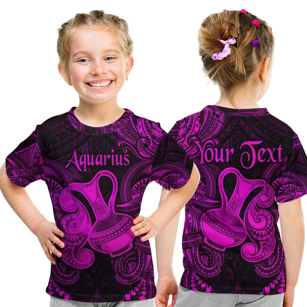 Custom Aquarius Zodiac Polynesian T Shirt KID Unique Style Pink LT8 - Wonder Print Shop