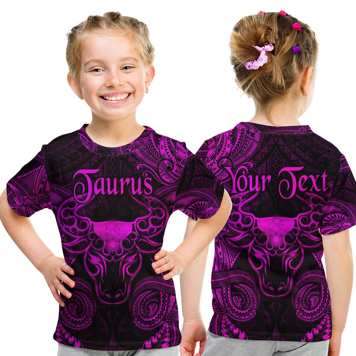 Custom Taurus Zodiac Polynesian T Shirt KID Unique Style Pink LT8 - Wonder Print Shop