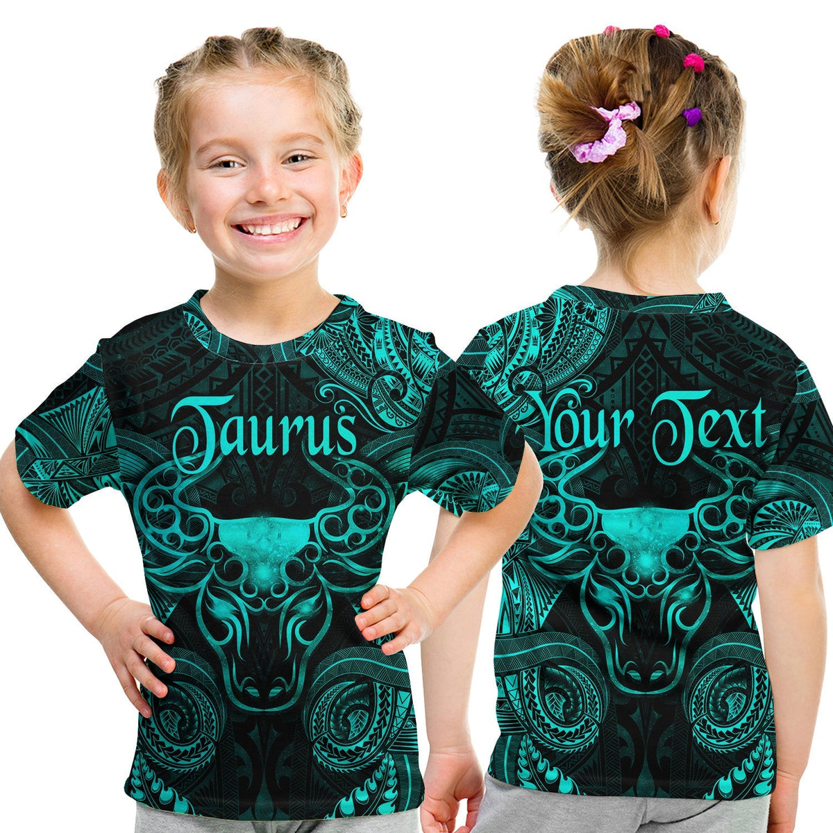 Custom Taurus Zodiac Polynesian T Shirt KID Unique Style Turquoise LT8 - Wonder Print Shop