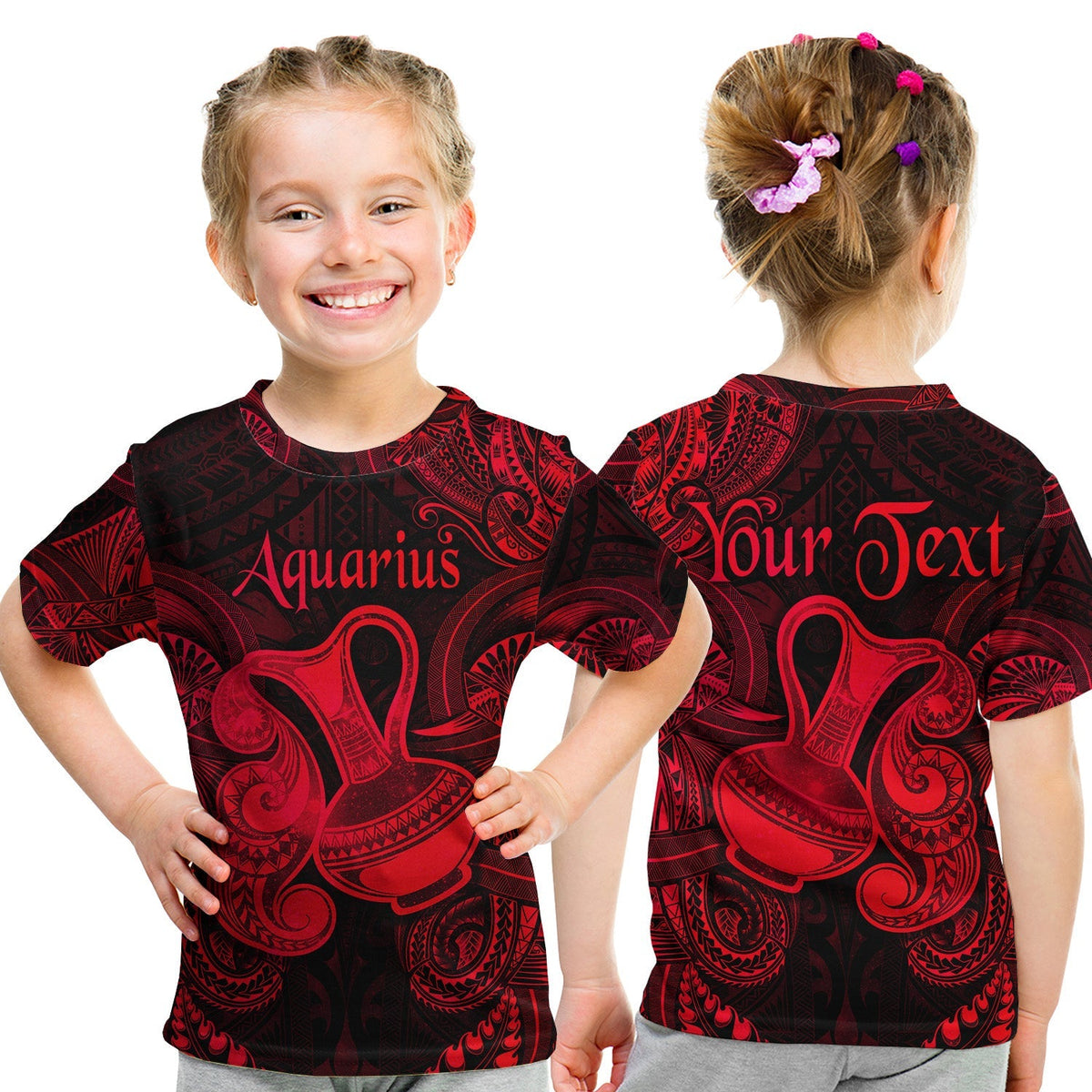 Custom Aquarius Zodiac Polynesian T Shirt KID Unique Style Red LT8 - Wonder Print Shop