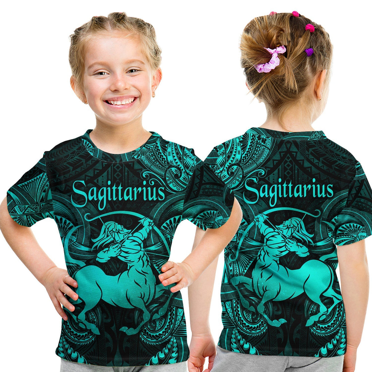 Sagittarius Zodiac Polynesian T Shirt KID Unique Style Turquoise LT8 - Wonder Print Shop